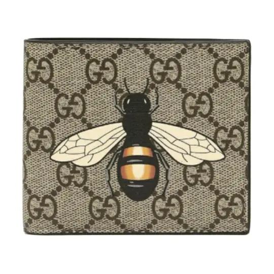 GUCCI Canvas With Leather Wallet Men's Ebony