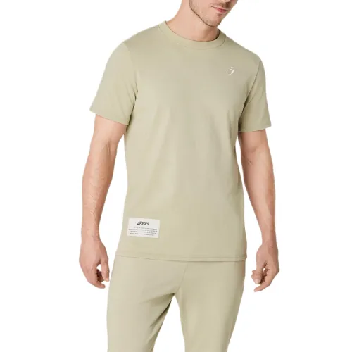 ASICS T Shirts Men's Khaki Crew Neck Moderate Straight Fit