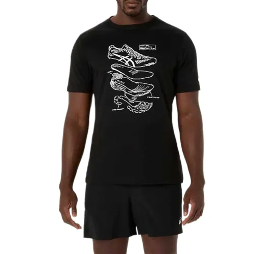 ASICS T Shirts Men's Black Crew Neck Moderate Straight Fit