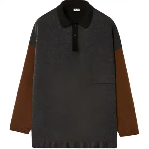 LOEWE Polo Shirts Men's Dark Gray Polo Collar Moderate Straight Fit