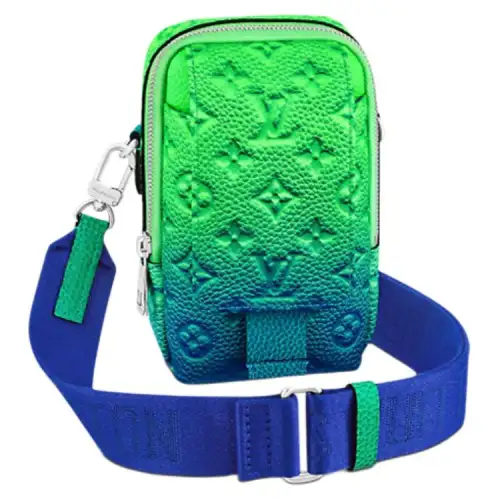 LOUIS VUITTON Double Phone Pouch Taurillon Illusion Blue/Green