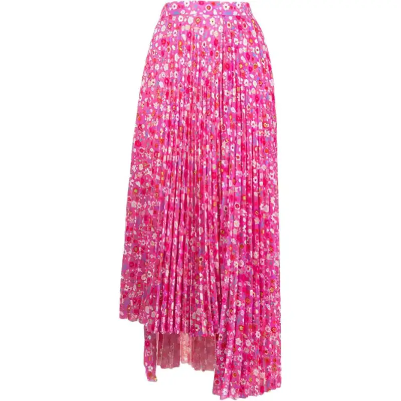 Balenciaga Casual Long Skirts Women's Pink Moderate Long Pleated Skirt