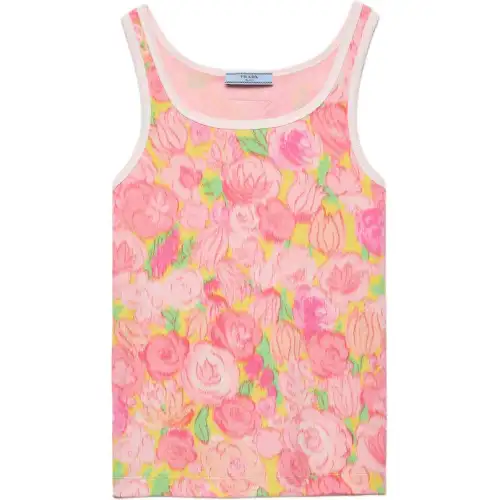 Prada floral-print ribbed tank top