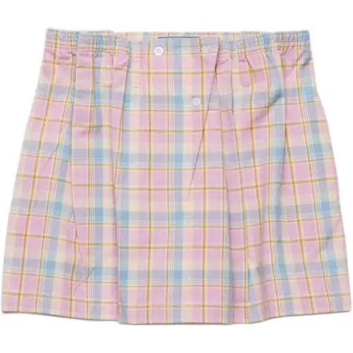 Prada checked gathered-waist mini skirt