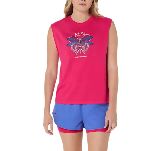 ASICS Tank Tops Women's Pink Crew Neck Moderate Straight Fit