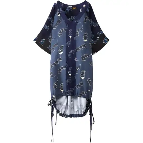 LOEWE Long Sleeved Dresses Women's Blue V Neck Thin Mid Length