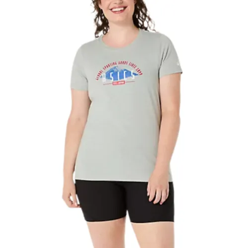 ASICS T Shirts Women's Gray Crew Neck Moderate Straight Fit