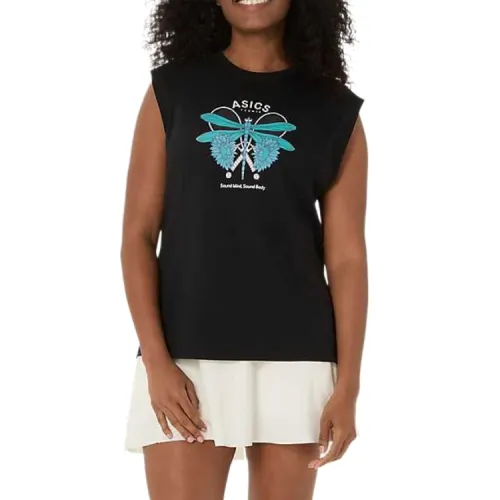 ASICS T Shirts Women's Black Crew Neck Moderate