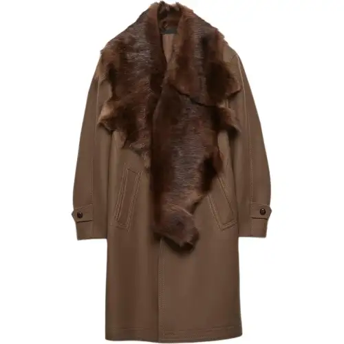 PRADA Coats Men's Bark Brown Fur Collar Moderate Straight Fit