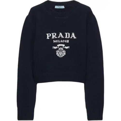 Prada intarsia-logo ribbed-knit sweater