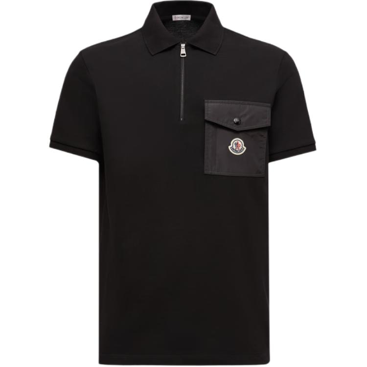 Мужская футболка Moncler Cotton Piquet Polo Shirt with Pocket (синяя)