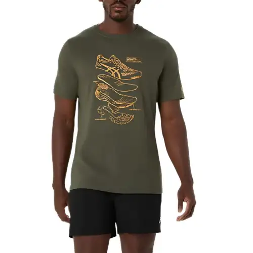 ASICS T Shirts Men's Green Crew Neck Moderate