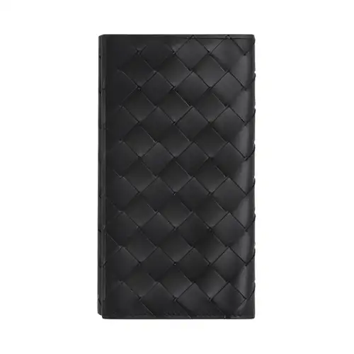 Bottega Veneta Calfskin Wallet Women's Black & Papaya