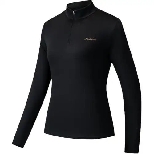 ANTA T Shirts Women's Black Stand Collar Moderate Straight Fit