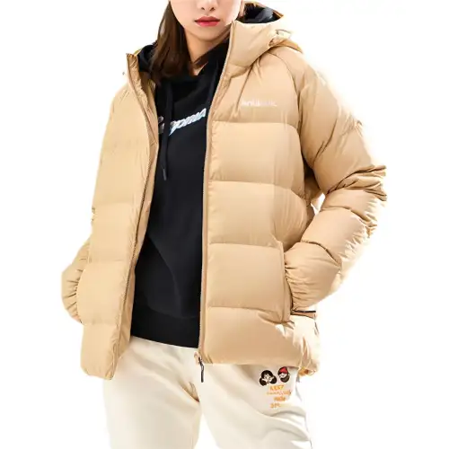 Anta Solid Color Letters Hooded Down Jacket Women's Khaki