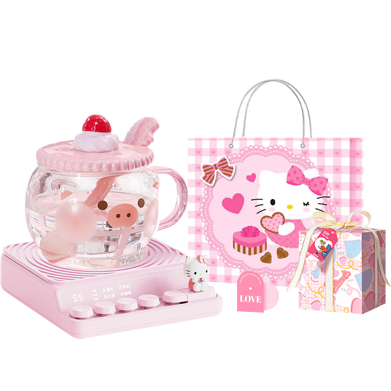 Sanrio Sanrio heated coaster, pig cup combination, cute heating cup, electric heating base, intelligent temperature control, waterproof and anti-scalding, three-level reservation, office dormitory household hot milk scented tea, suitable for girls, friends and wives P21