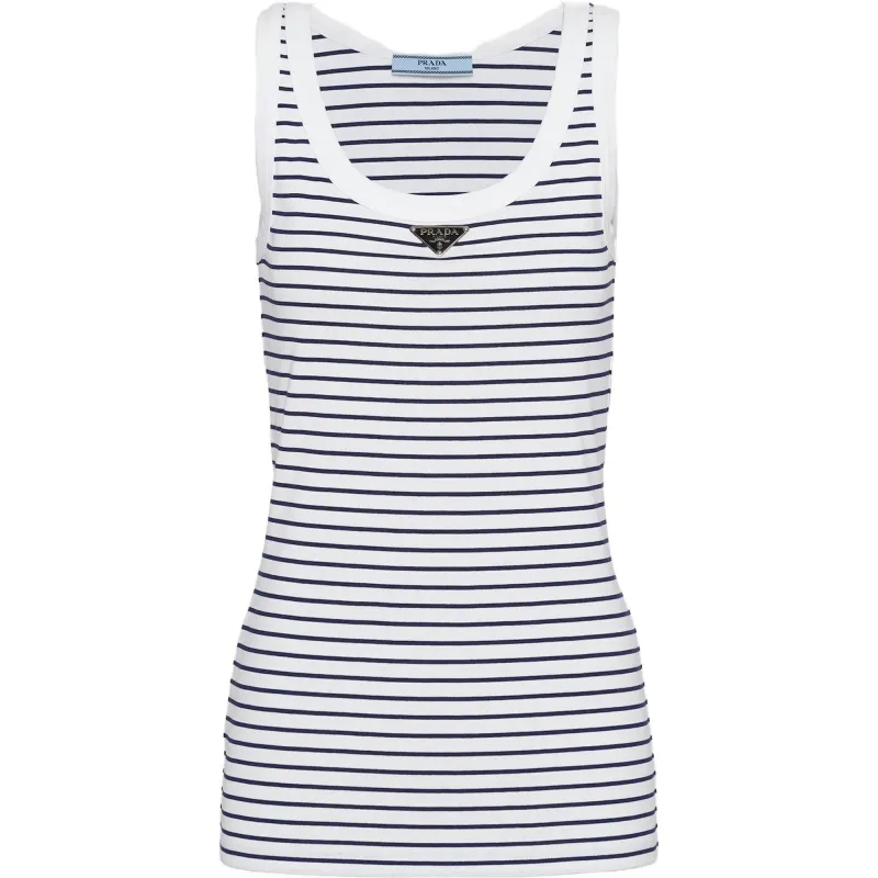 PRADA Tank Tops Women's White Blue Crew Neck Moderate Straight Fit