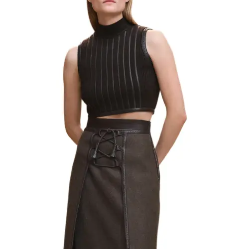 HERMES T Shirts Women's Brown Turtleneck Moderate