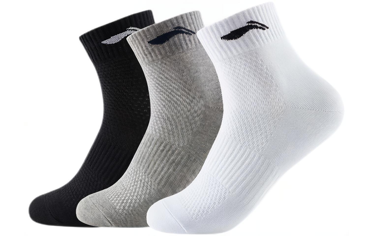 Li Ning Crew Socks Men’s Black/Gray/White