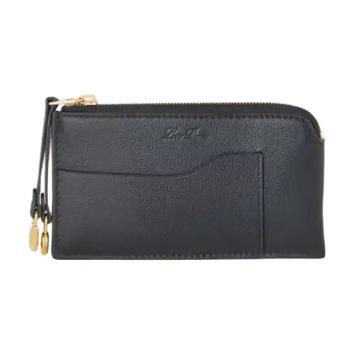 Loro Piana Grain Calfskin Card Holder Women's Black