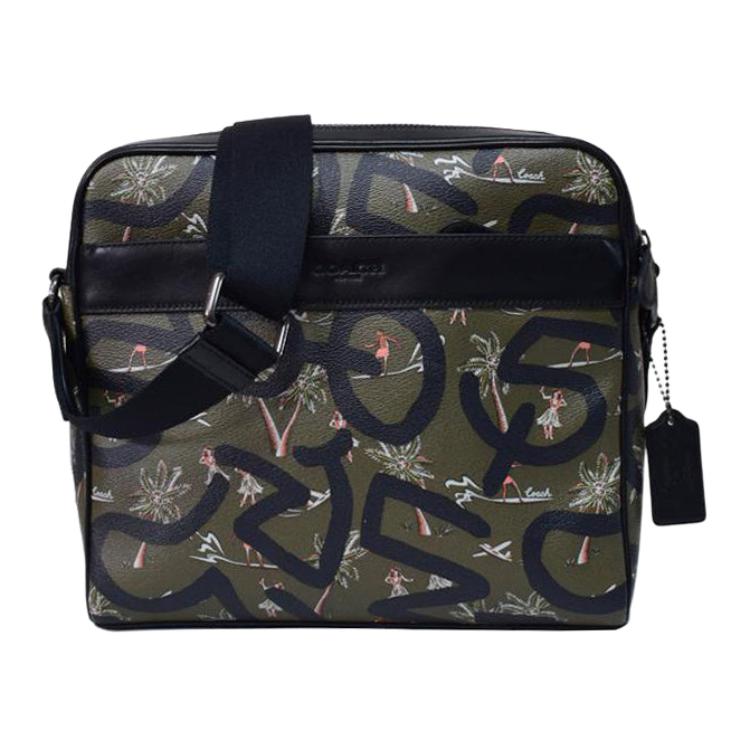 COACH Coach x Keith Haring Keith Haring joint model Camera 28 graphic print coated canvas and calfskin camera bag shoulder crossbody bag large size men's military green and black