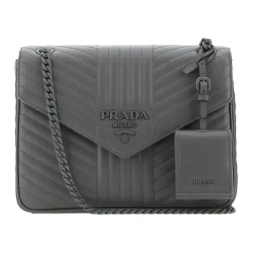 PRADA Calfskin Shoulder Bag Unisex Gray
