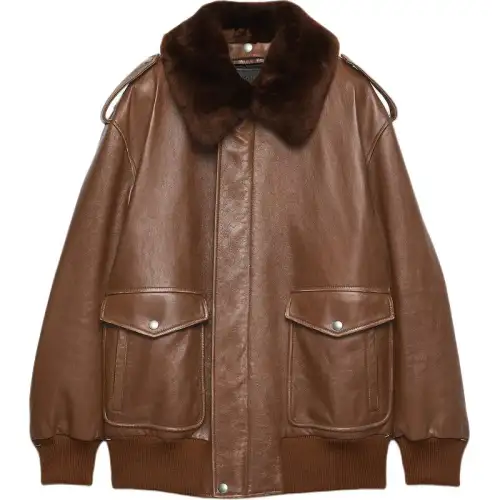 PRADA Leather Jackets Women's Brandy Lapel Moderate Other