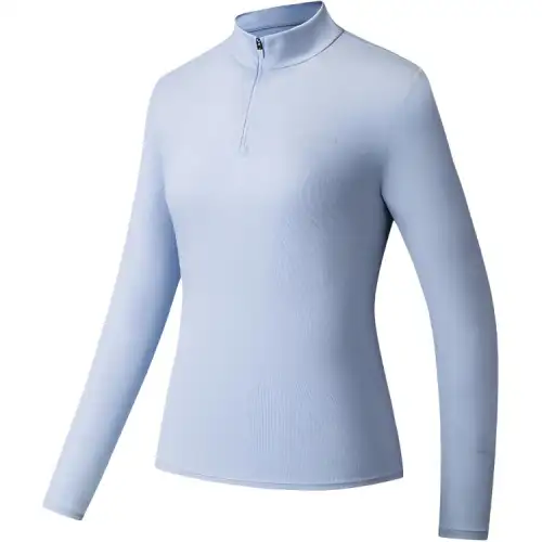 ANTA T Shirts Women's Butterfly Wing Blue Stand Collar Moderate Straight Fit