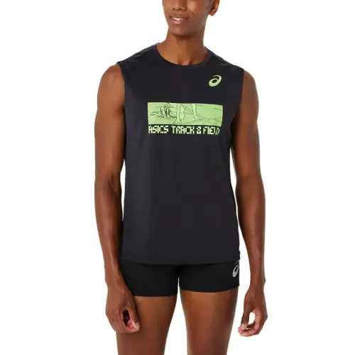 ASICS Tank Tops Men's Black Crew Neck Moderate Straight Fit
