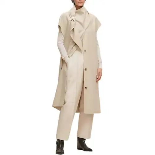 HERMES Coats Women's Beige Moderate Straight Fit