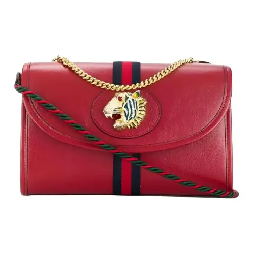 GUCCI Rajah Leather Portable Crossbody Bag, Shoulder Bag Women's Red
