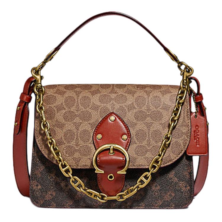 COACH Beat Coated Canvas With Refined Calfskin Small Square Bag, Portable Crossbody Bag, Shoulder Bag Medium Women's