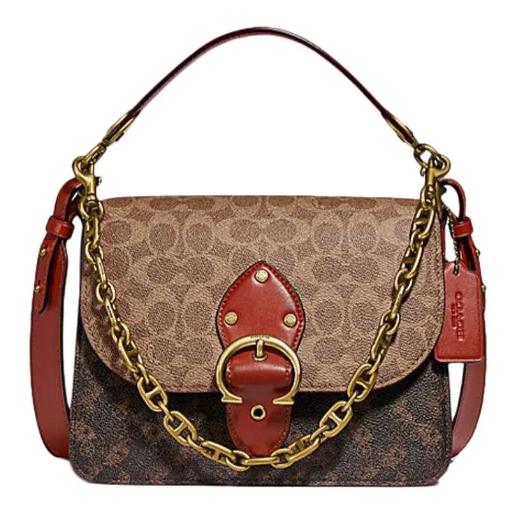 COACH Beat Coated Canvas With Refined Calfskin Small Square Bag, Portable Crossbody Bag, Shoulder Bag Medium Women's