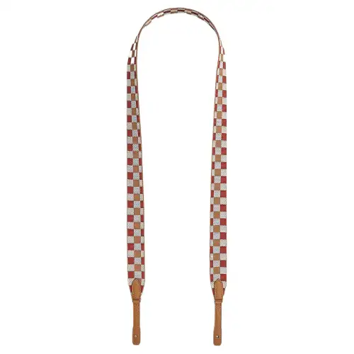 HERMES Maxi Quadrille Canvas With Swift Calfskin Bag Straps Women's Marsala Tea Brown & Cream White & Mist Blue
