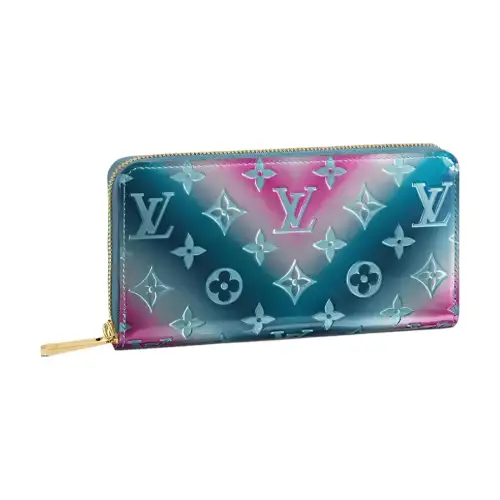 LOUIS VUITTON Zippy Wallet Monogram Vernis Metallic Blue/Pink