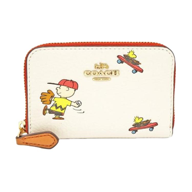 X Peanuts COACH Coin Case 12 Snoopy Snoopy co-branded Peanuts comic leather shoulder crossbody bag card holder medium size women's printed white