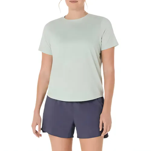 ASICS T Shirts Women's Green Crew Neck Moderate Straight Fit
