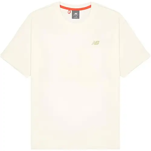 New Balance T Shirts Men's Ivory White Crew Neck Moderate Straight Fit