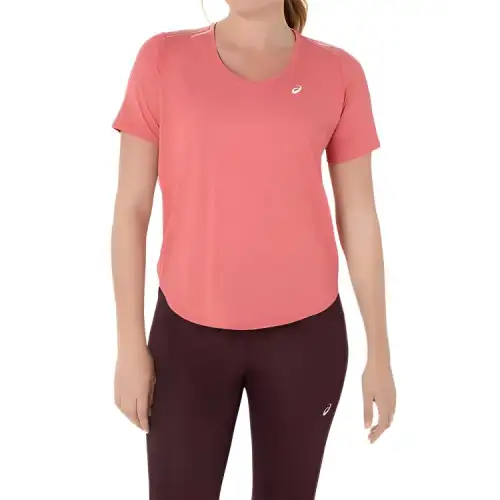 ASICS ROAD T Shirts Women's Red V Neck Moderate