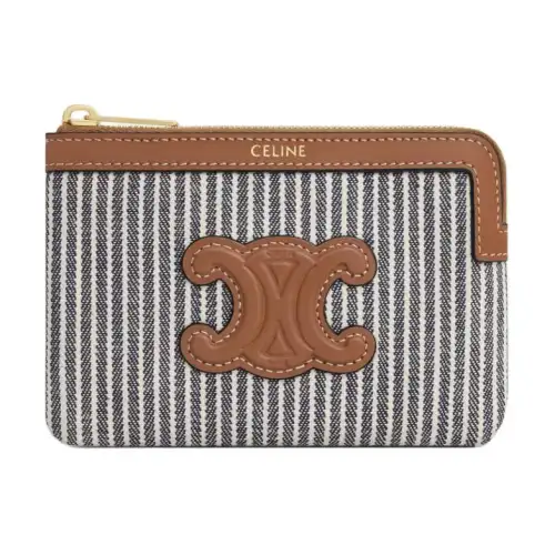 CELINE Triomphe Fabric With Calfskin Wallet Women's Marine Blue