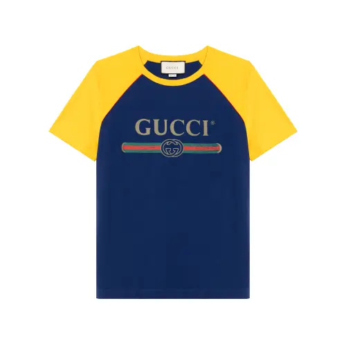 GUCCI T Shirts Men's Blue Crew Neck Moderate Straight Fit