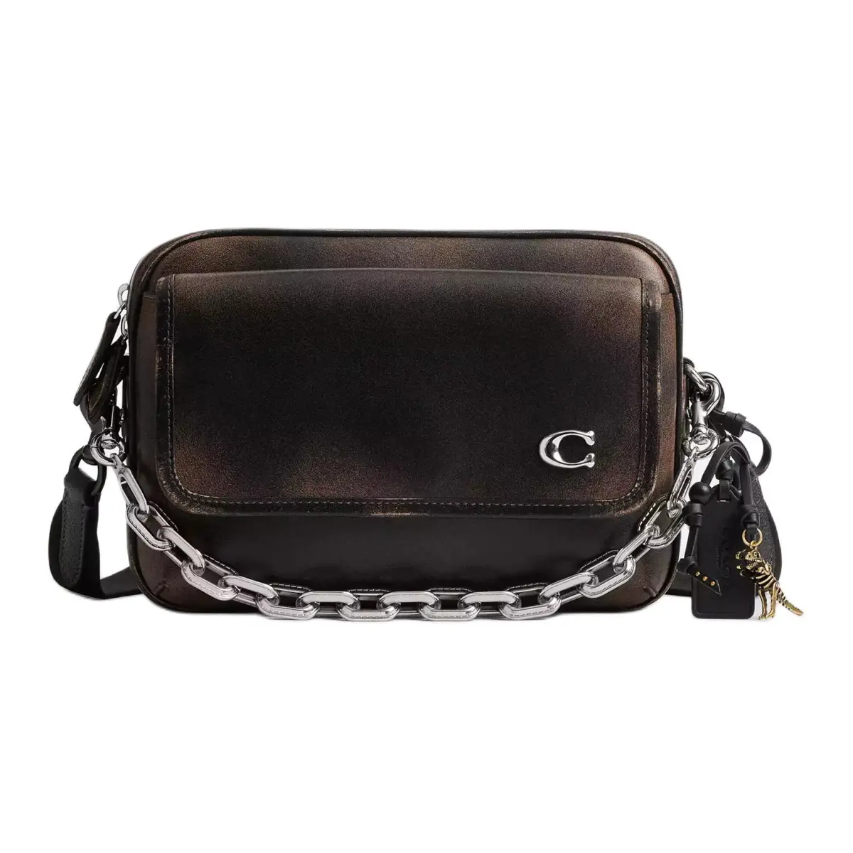 COACH Charter Fleece Denim Leather Crossbody Bags Medium Women's Glass Shiny
