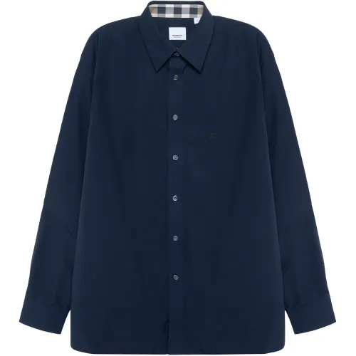 Burberry Shirts Men's Dark Blue Lapel Moderate Shirt