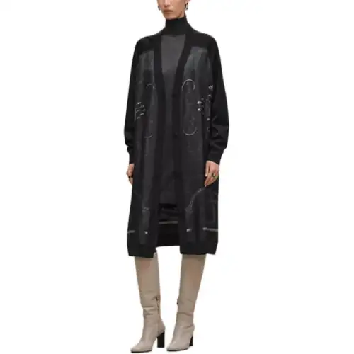 HERMES Knitwear Women's Black V Neck Moderate Cardigan