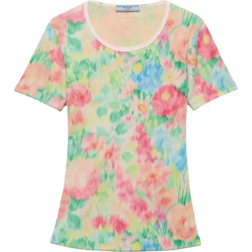 Prada floral-print ribbed T-shirt