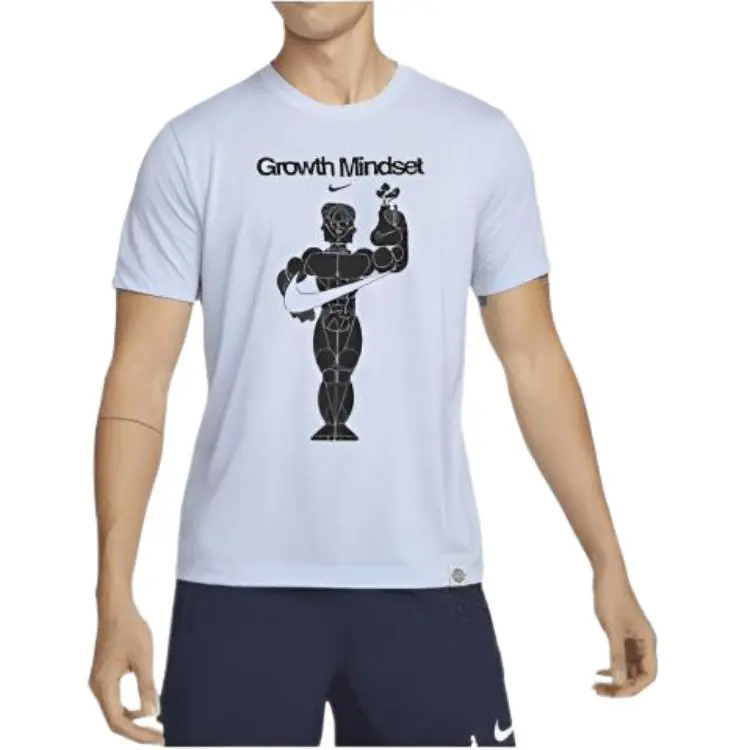 Nike T-Shirts Men's Blue Crew Neck Moderate Straight Fit