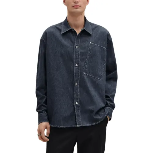 HERMES Shirts Men's Indigo Lapel Moderate