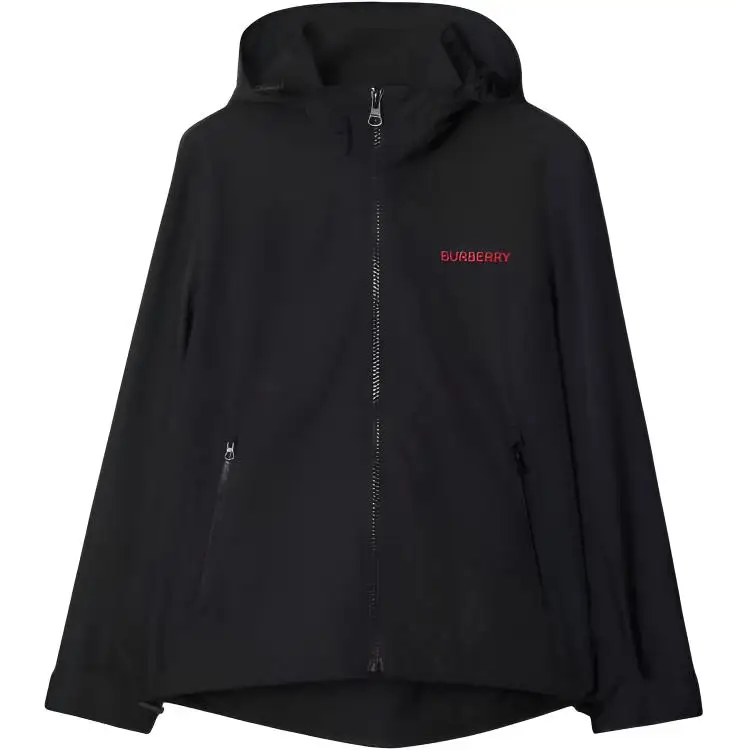 Burberry Puffer Jackets Men's Black Hooded Non Detachable Moderate Straight Fit