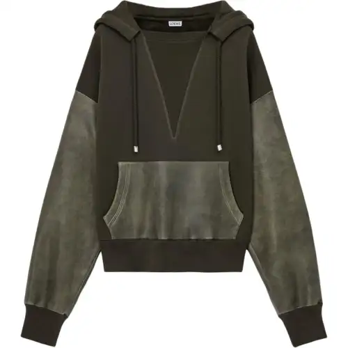 LOEWE Sweatshirts Men's Khaki Green Hooded Moderate Regular