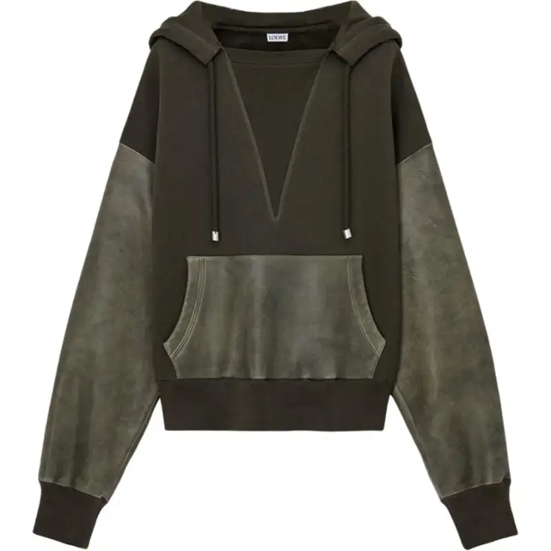 LOEWE Sweatshirts Men's Khaki Green Hooded Moderate Regular